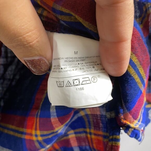 Old Navy Boy Friend Plaid Blue Blouse size Medium - Picture 4 of 5